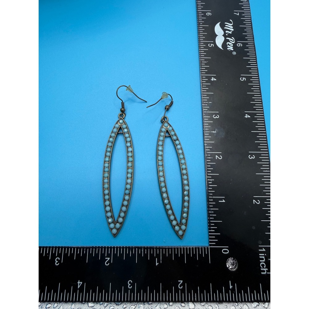 Boho Turquoise Beaded Marquise Drop Earrings Antique Bronze Finish Dangle